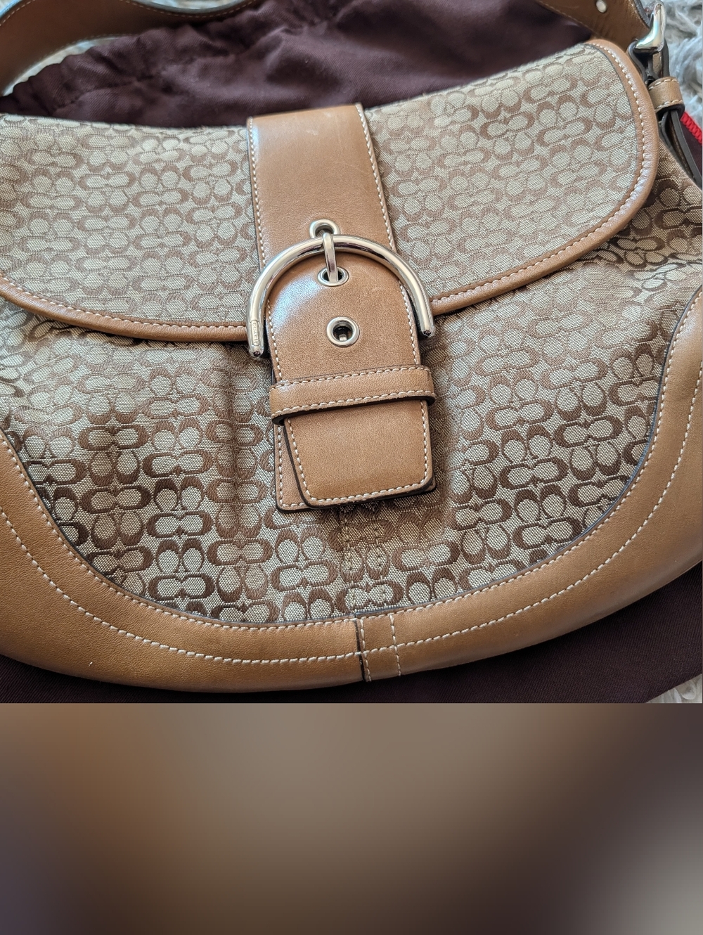 Coach Tan Signature Soho Canvas Saddle Shoulder Bag-Large - Picture 3 of 12